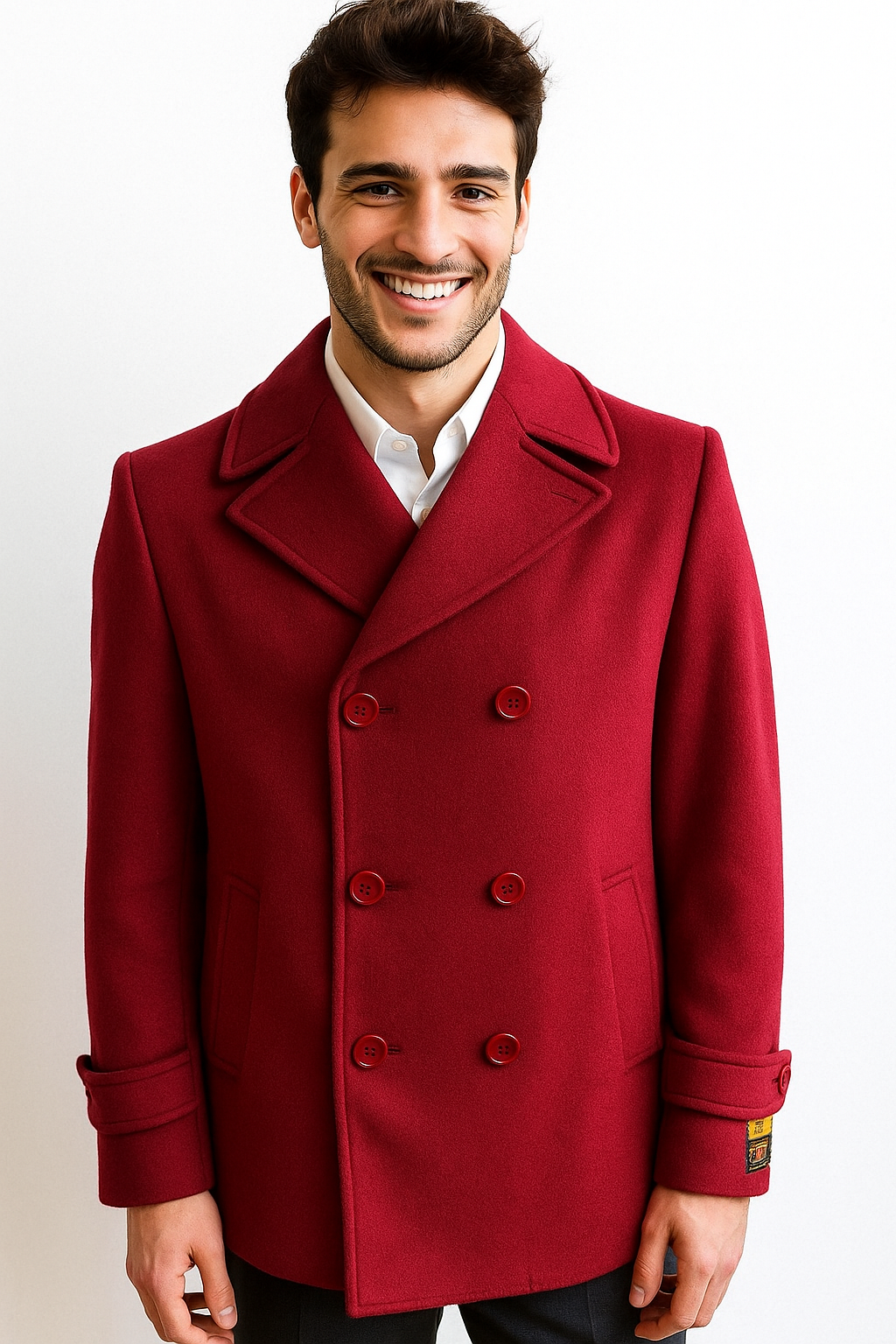 Men's Big & Tall Wool Peacoat – Classic Double Breasted Overcoat Style - Burgundy