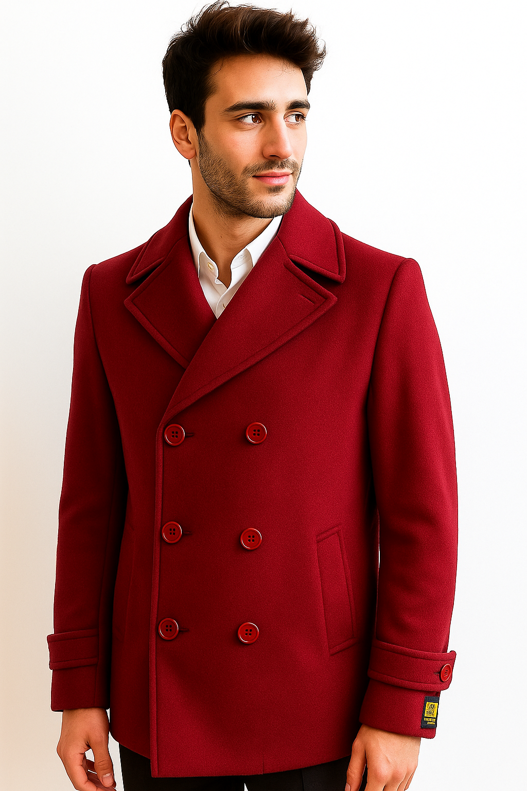 Men's Big & Tall Wool Peacoat Classic Double Breasted Overcoat Style - Burgundy
