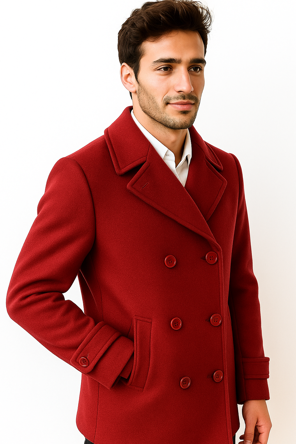Men's Big & Tall Wool Peacoat Classic Double Breasted Overcoat Style - Burgundy