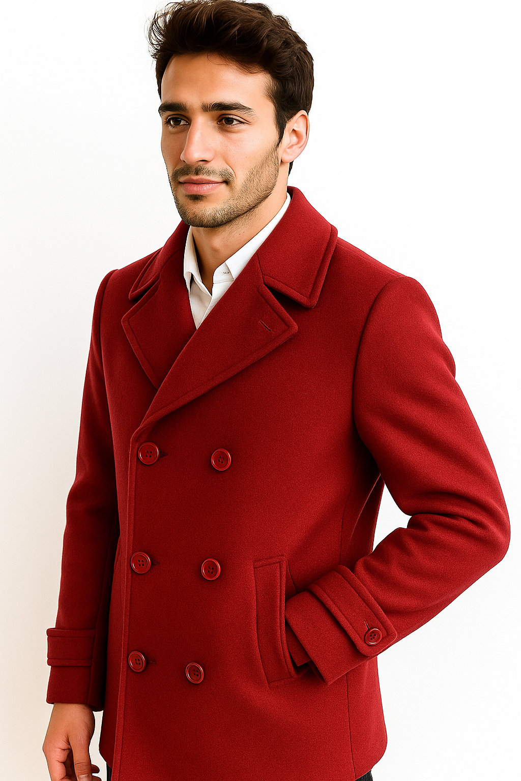 Men's Big & Tall Wool Peacoat Classic Double Breasted Overcoat Style - Burgundy