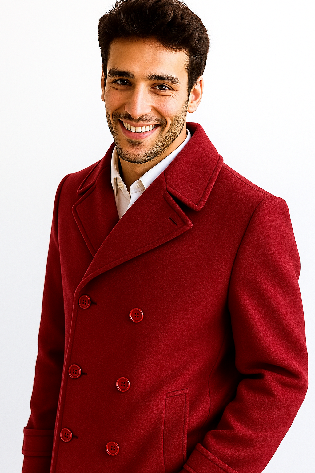Men's Big & Tall Wool Peacoat – Classic Double Breasted Overcoat Style - Burgundy