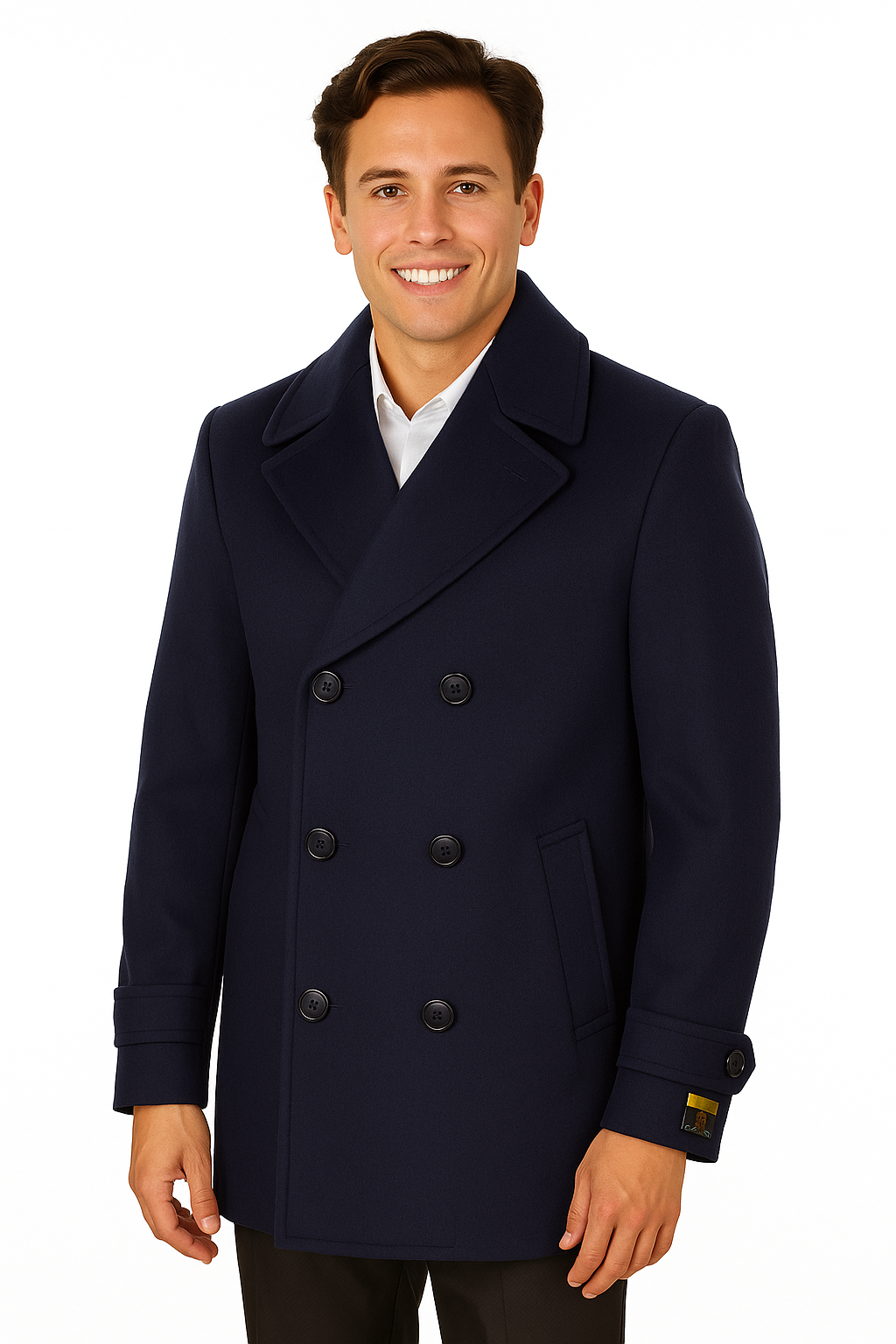 Big & Tall Men's Wool Peacoat – Classic Double Breasted Overcoat - Navy