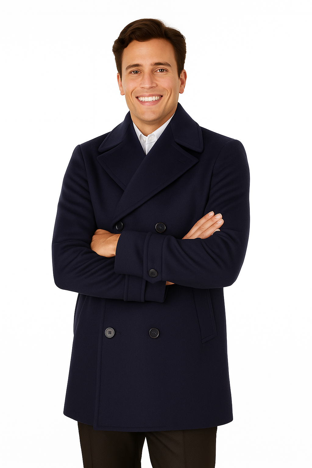 Big & Tall Men's Wool Peacoat – Classic Double Breasted Overcoat - Navy