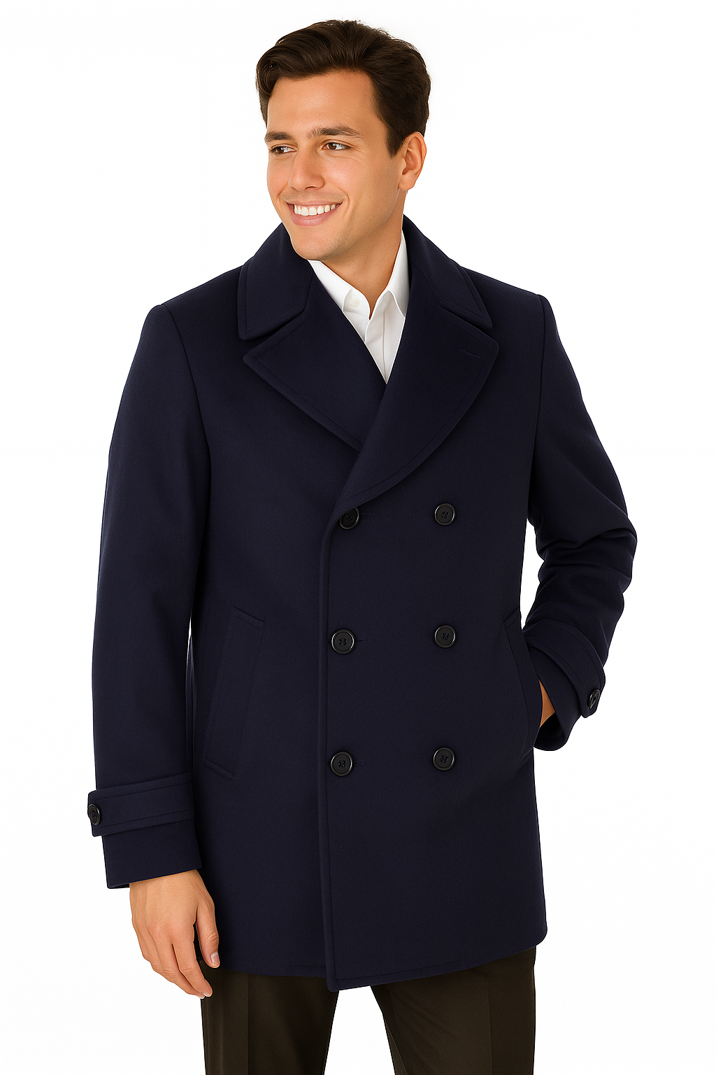 Big & Tall Men's Wool Peacoat – Classic Double Breasted Overcoat - Navy