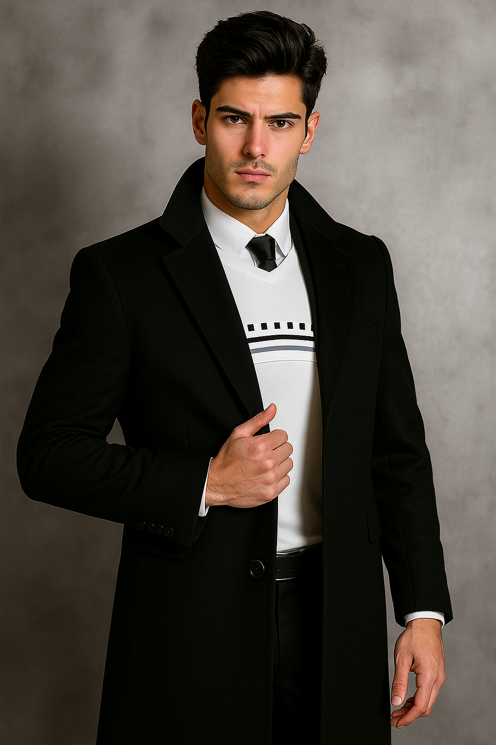 Men's Black Wool Overcoat â€“ Big & Tall Dress Topcoat in Dark Color