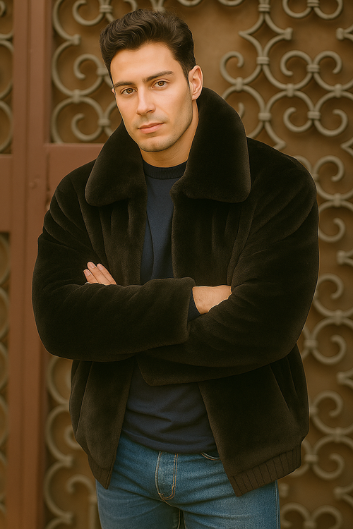 Men's Black Faux Fur Overcoat â€“ Fuzzy Warm Winter Jacket Style