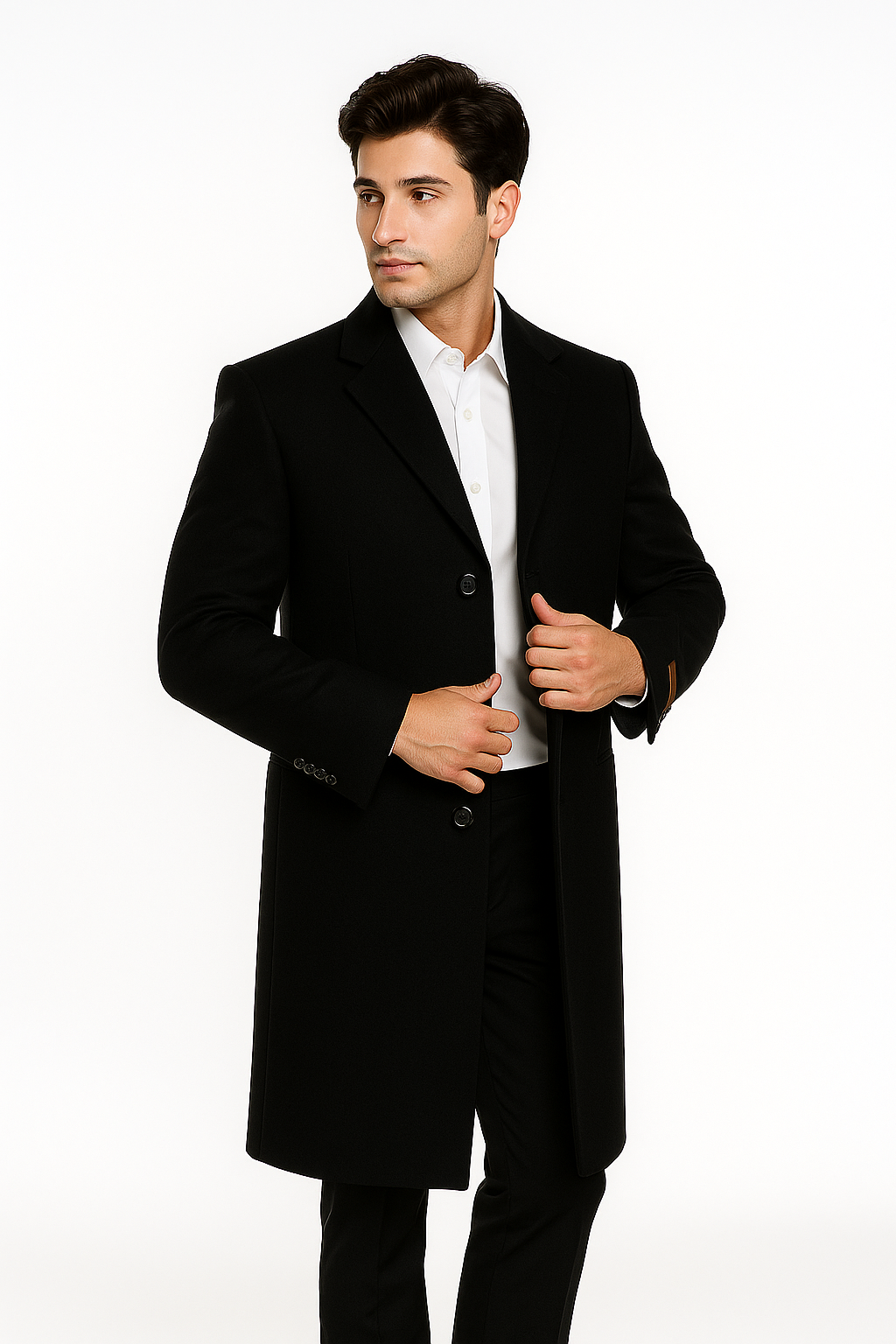 Men's Black Wool Overcoat â€“ 3 Button Ankle Length Winter Dress Coat - Coat Size 38