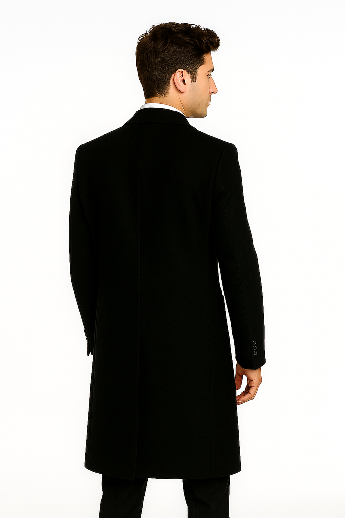 Men's Black Wool Overcoat â€“ 3 Button Ankle Length Winter Dress Coat