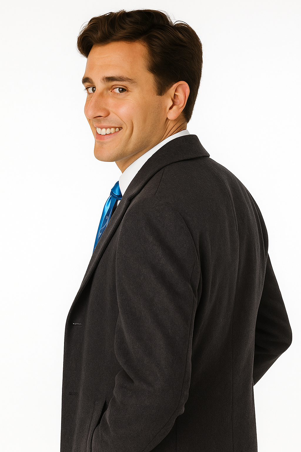 Men's Charcoal Grey Wool & Cashmere Overcoat – Classic Full Length - Small