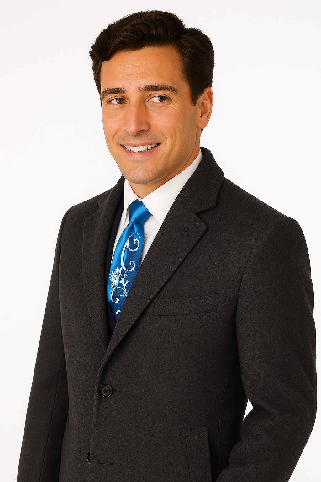 Men's Charcoal Grey Wool & Cashmere Overcoat – Classic Full Length - Small