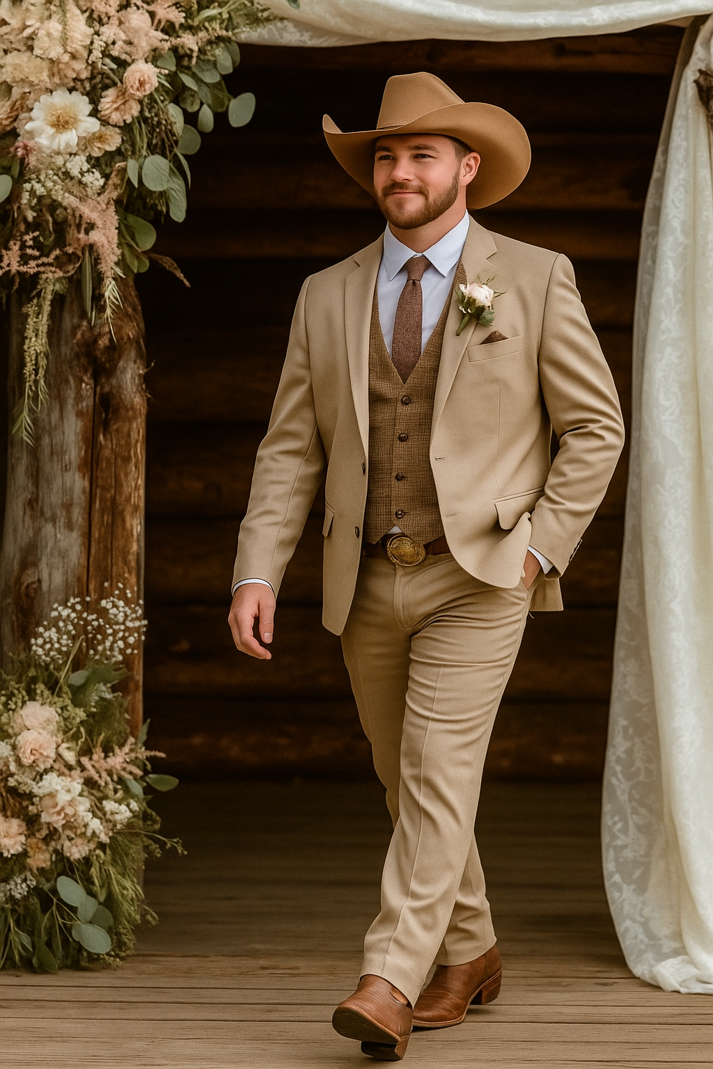 Stylish Cowboy Wedding Suit for Men – Rustic Western Elegance - 34 Short or Extra Small