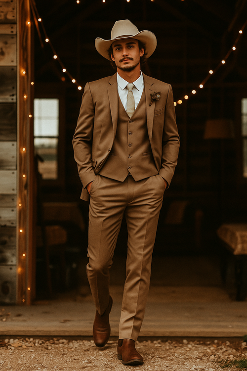 Modern Cowboy Style Suit for Men â€“ Rustic Brown Western Elegance
