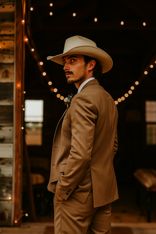Modern Cowboy Style Suit for Men â€“ Rustic Brown Western Elegance