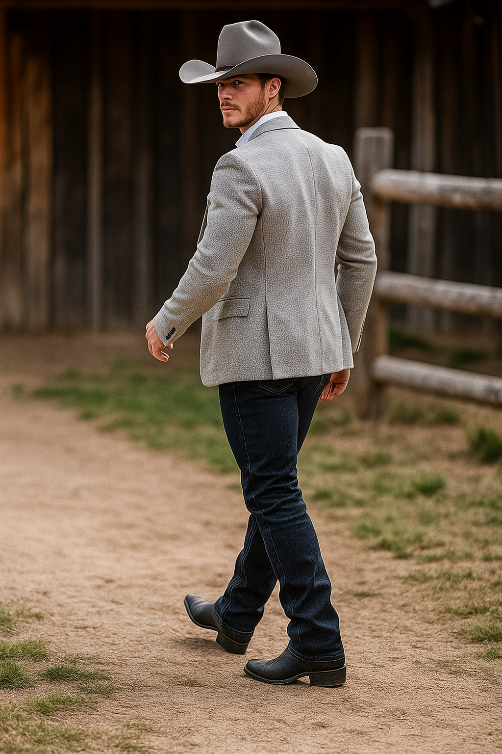 Western Cowboy Blazer for Men – Rugged Grey with Modern Fit - 34 Short or Extra Small