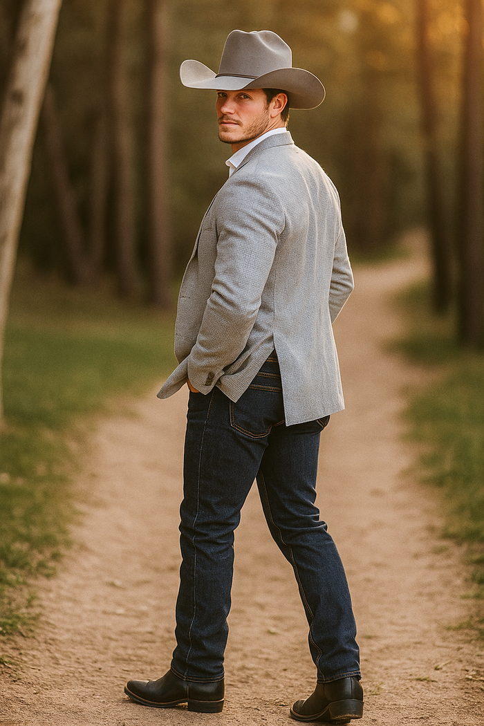Western Cowboy Blazer for Men â€“ Rugged Grey with Modern Fit
