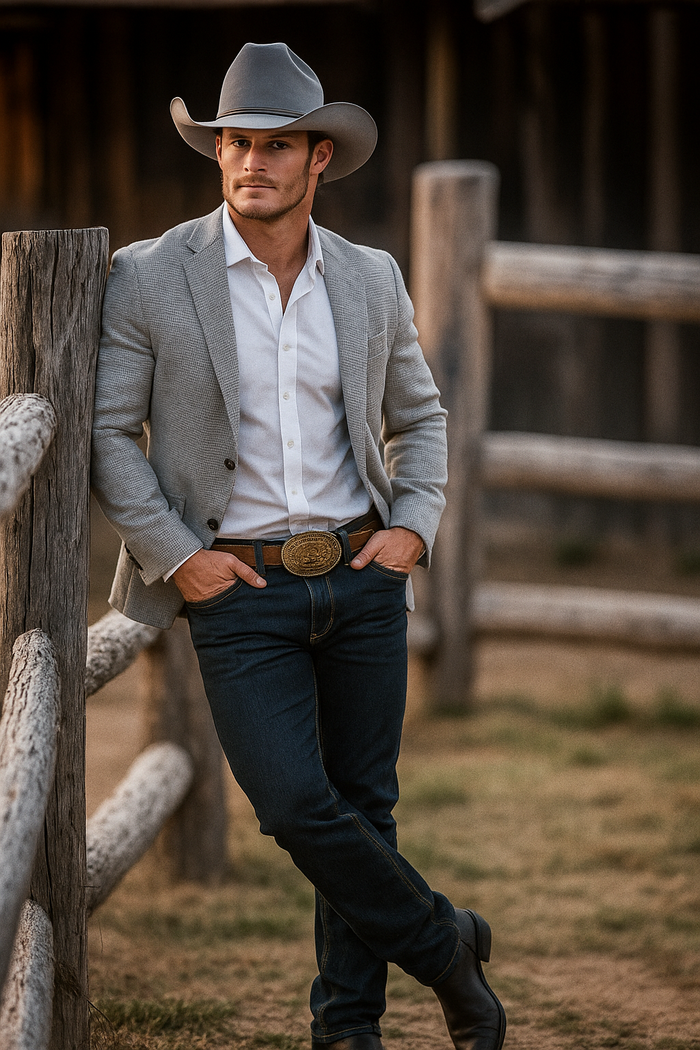 Western Cowboy Blazer for Men â€“ Rugged Grey with Modern Fit