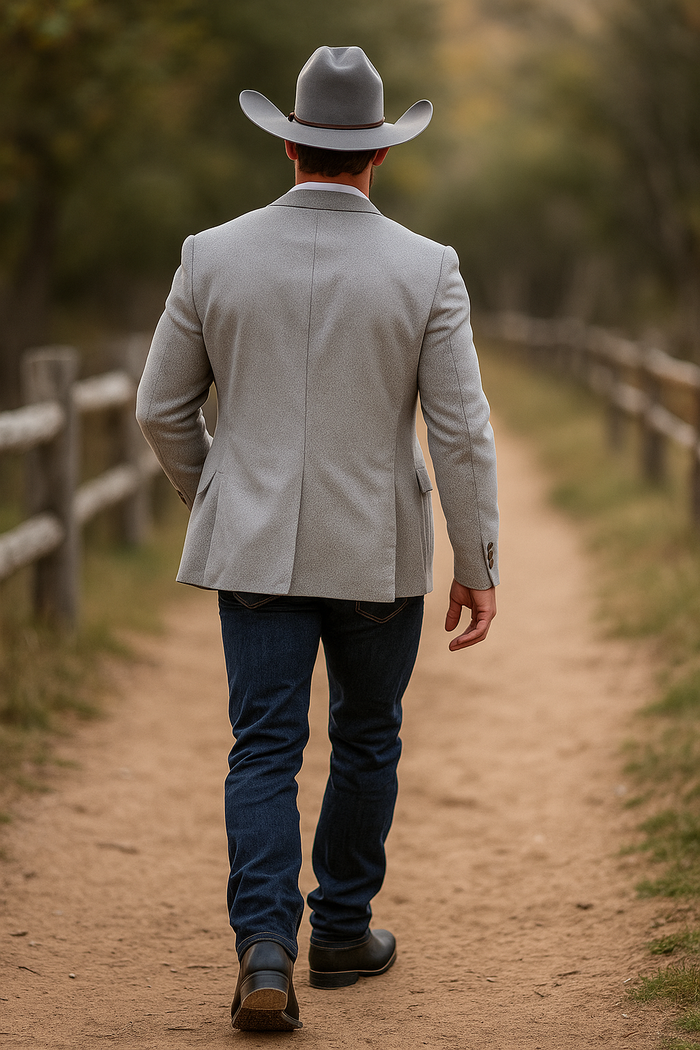Western Cowboy Blazer for Men â€“ Rugged Grey with Modern Fit