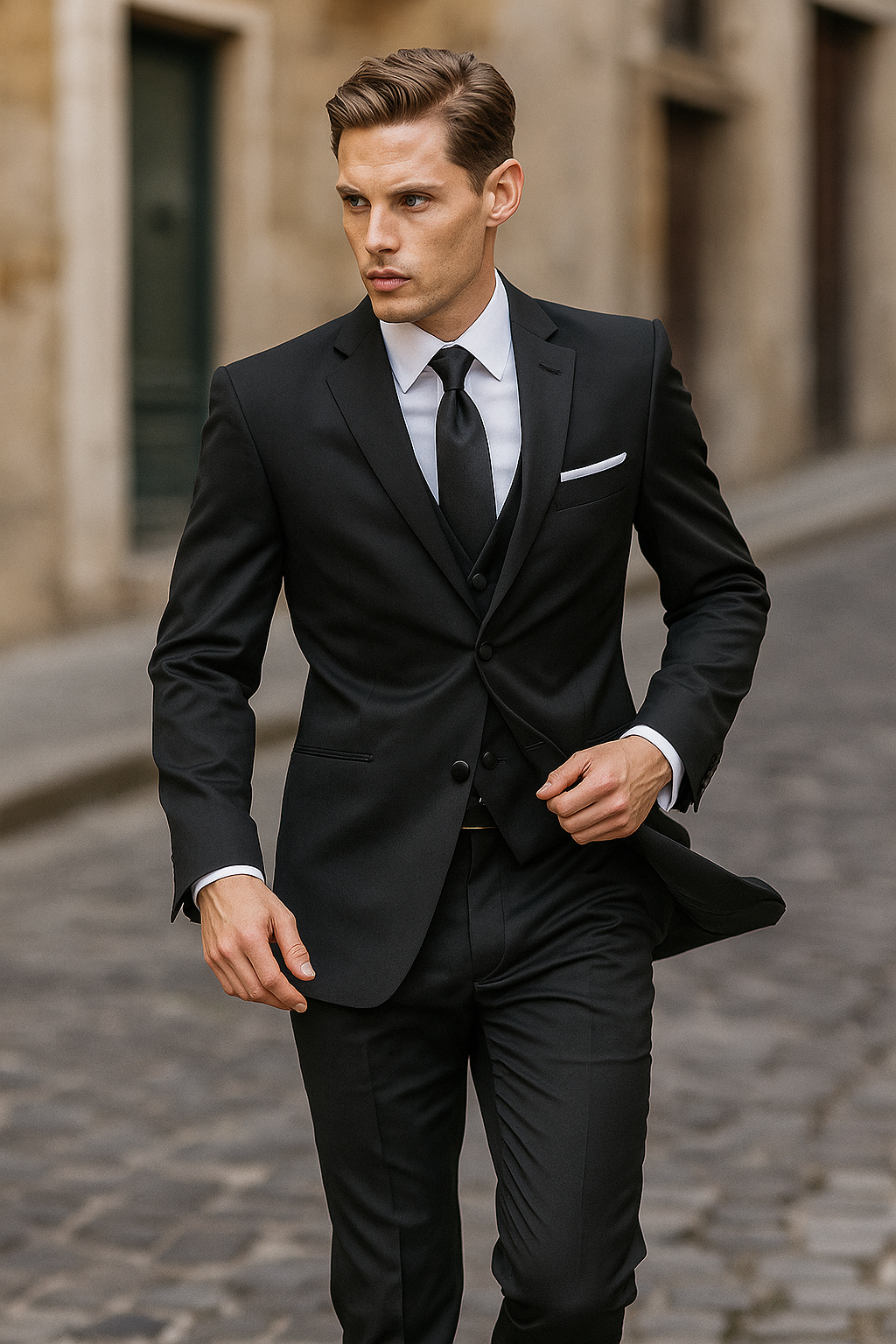Tiglio Black Wool 2-button 2-Piece Tuxedo - 34 Short or Extra Small