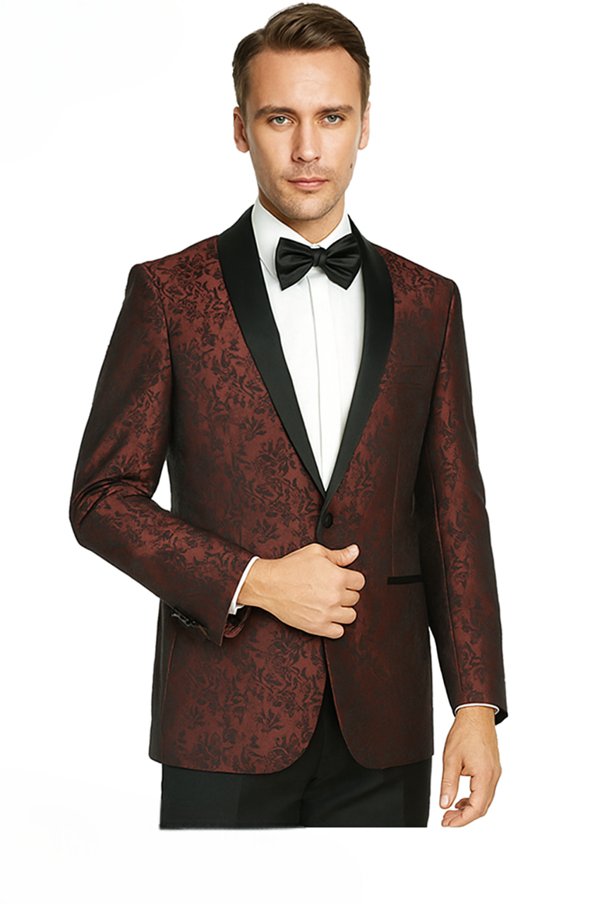 Shawl Jacquard Tuxedo by Giorgio Fiorelli in Burgundy, Gray - 34 Short or Extra Small