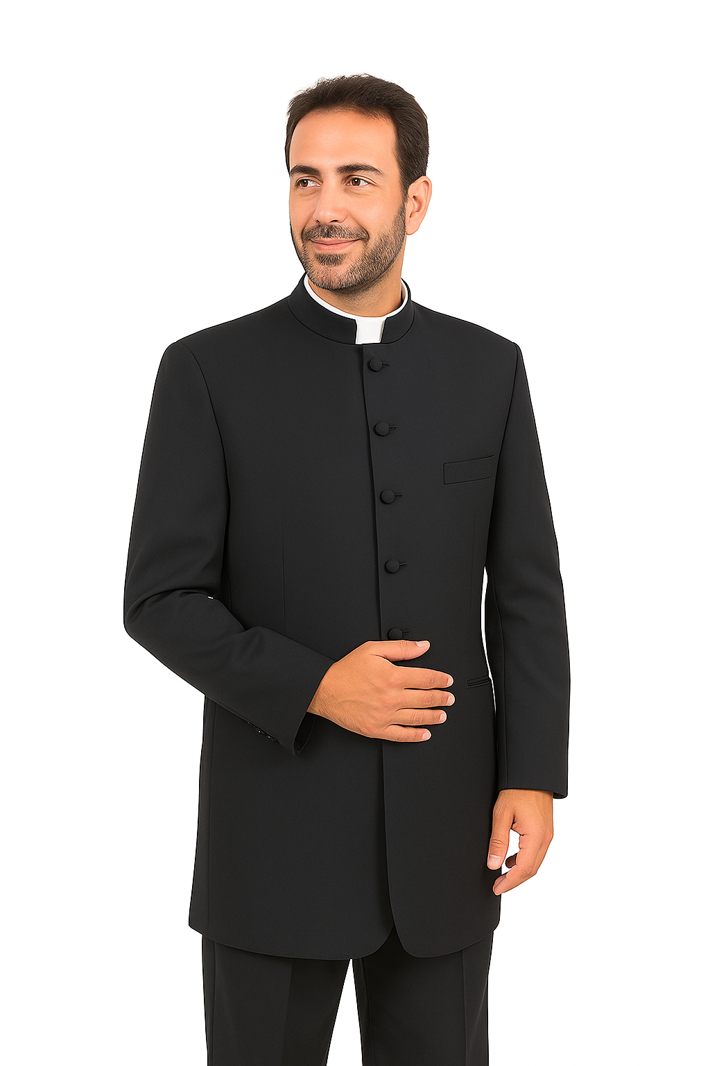Mandarin Collar Tuxedo - Mandarin Tuxedo - No Collar Suit - Black Suit - 38 Short Jacket+32 Waist Adjustable 28to34)(Height: 5’4”to5’7”)(Neck 15-16.5)S-M)