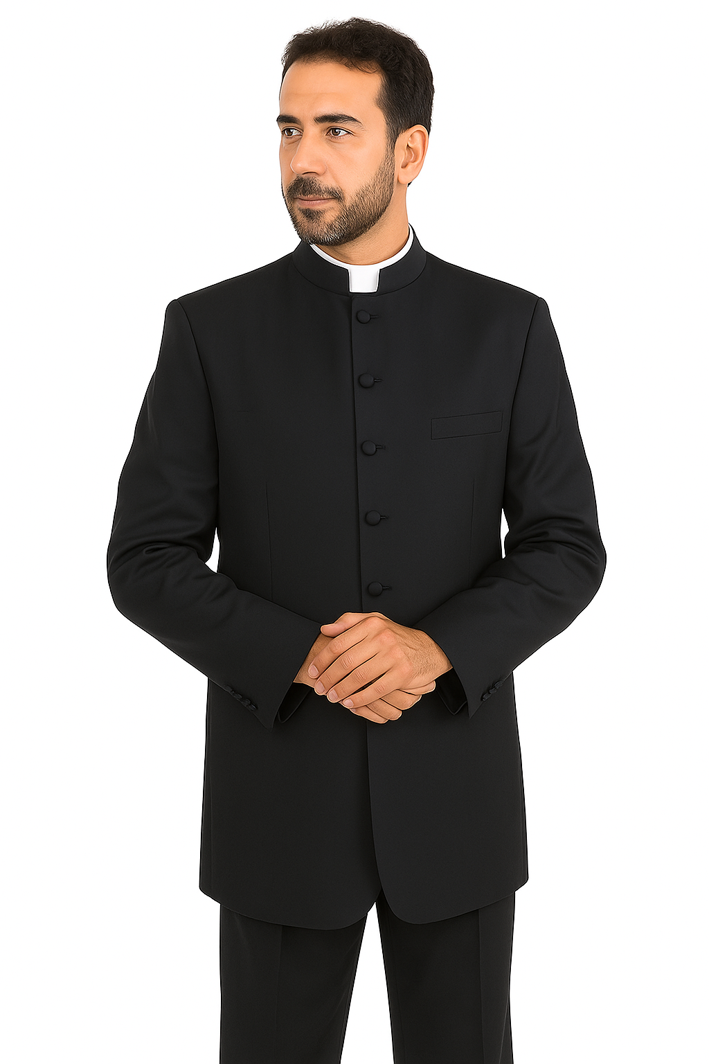 Mandarin Collar Tuxedo - Mandarin Tuxedo - No Collar Suit - Black Suit - 38 Short Jacket+32 Waist Adjustable 28to34)(Height: 5’4”to5’7”)(Neck 15-16.5)S-M)
