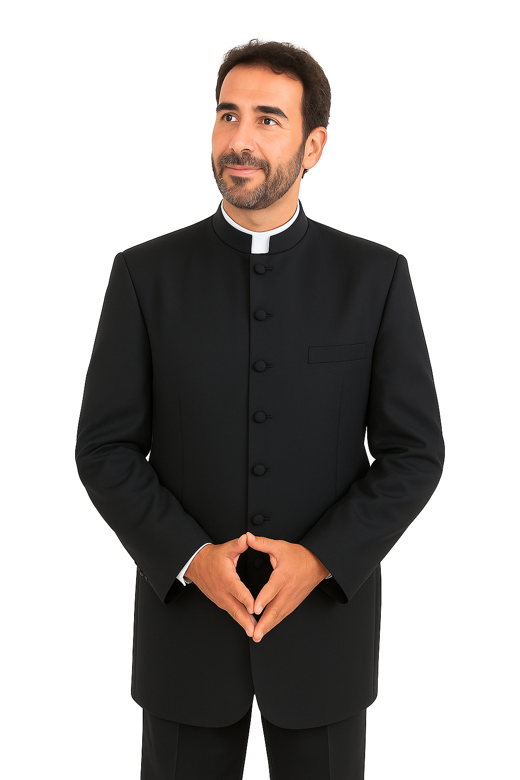 Mandarin Collar Tuxedo - Mandarin Tuxedo - No Collar Suit - Black Suit - 38 Short Jacket+32 Waist Adjustable 28to34)(Height: 5’4”to5’7”)(Neck 15-16.5)S-M)