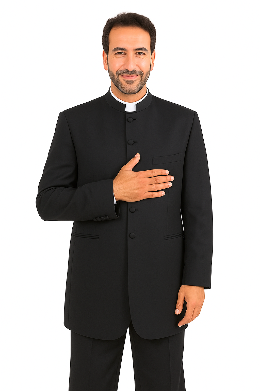 Mandarin Collar Tuxedo - Mandarin Tuxedo - No Collar Suit - Black Suit - 38 Short Jacket+32 Waist Adjustable 28to34)(Height: 5’4”to5’7”)(Neck 15-16.5)S-M)