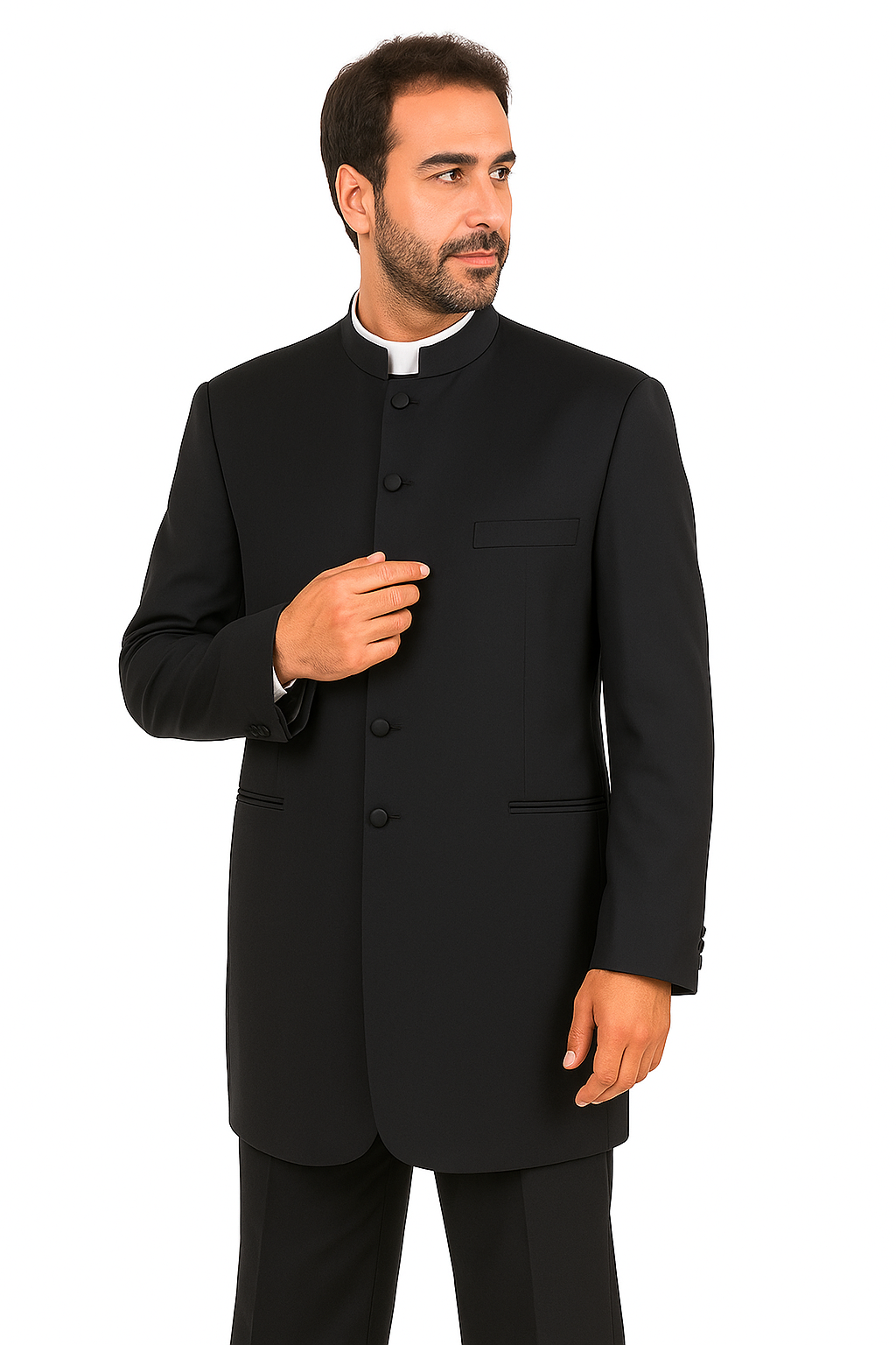 Mandarin Collar Tuxedo - Mandarin Tuxedo - No Collar Suit - Black Suit - 38 Short Jacket+32 Waist Adjustable 28to34)(Height: 5’4”to5’7”)(Neck 15-16.5)S-M)