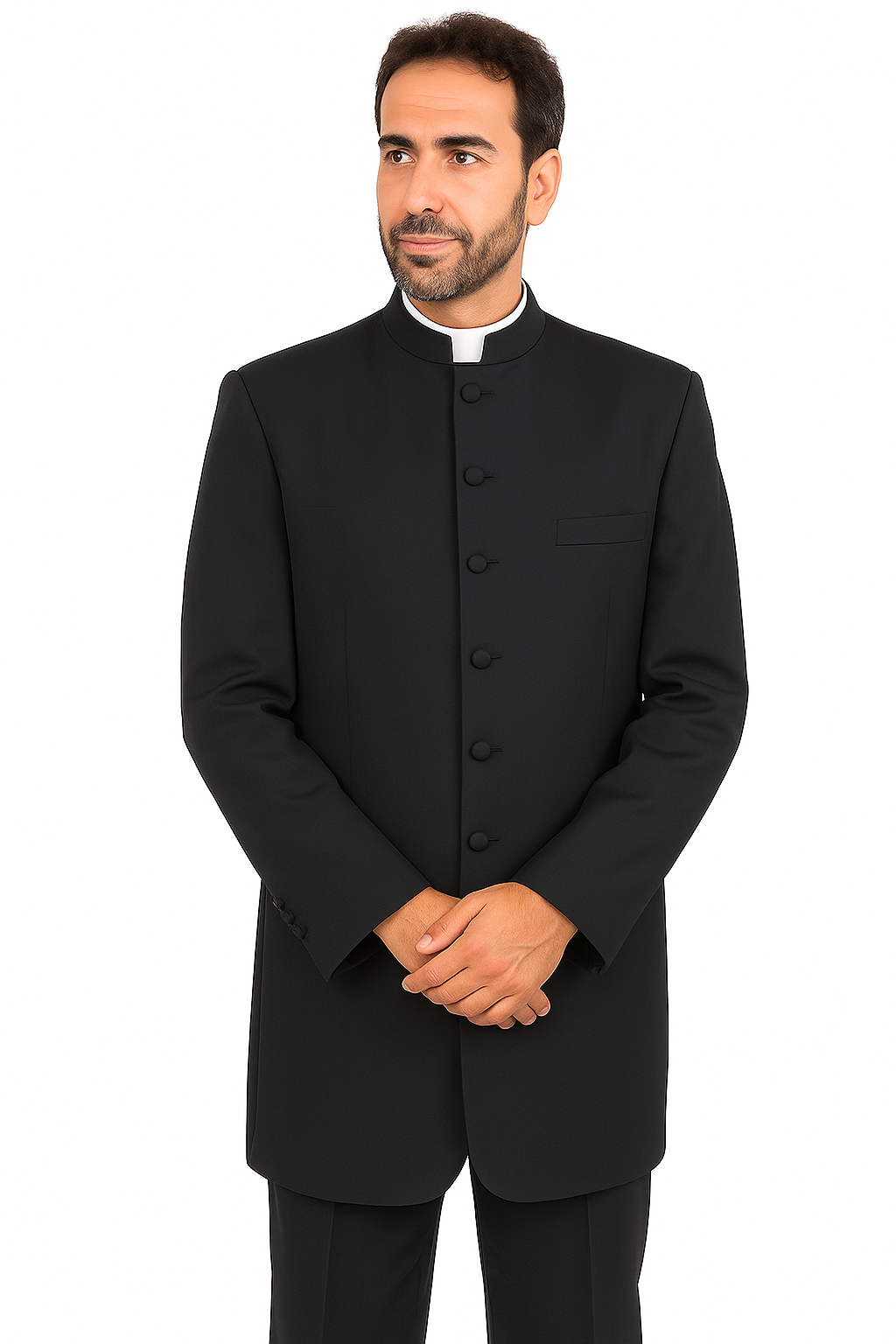 Mandarin Collar Tuxedo - Mandarin Tuxedo - No Collar Suit - Black Suit - 38 Short Jacket+32 Waist Adjustable 28to34)(Height: 5’4”to5’7”)(Neck 15-16.5)S-M)