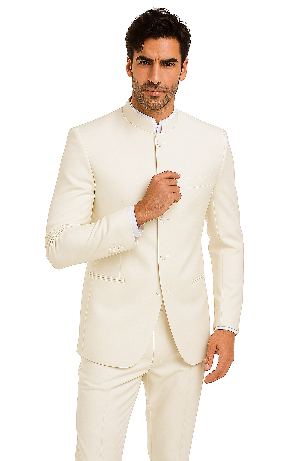 Mandarin Collar Tuxedo - Mandarin Tuxedo - No Collar Suit - Ivory Suit - 34 Short or Extra Small
