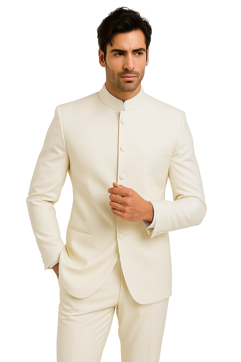 Mandarin Collar Tuxedo - Mandarin Tuxedo - No Collar Suit - Ivory Suit - 34 Short or Extra Small