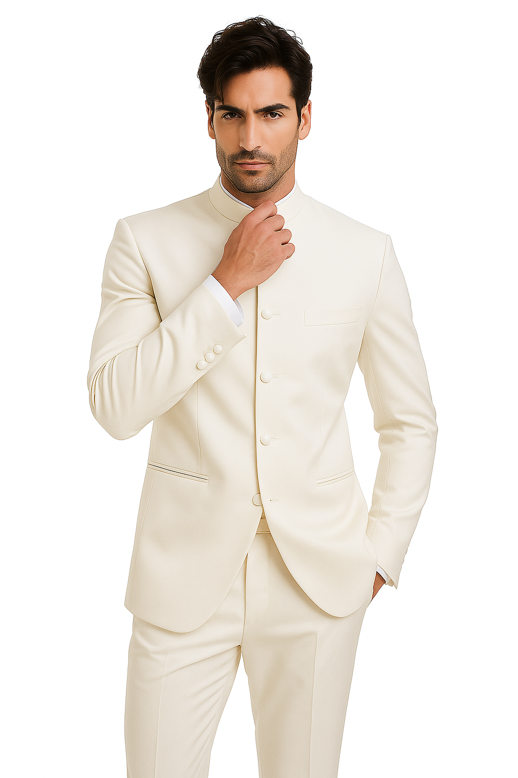 Mandarin Collar Tuxedo - Mandarin Tuxedo - No Collar Suit - Ivory Suit - 34 Short or Extra Small