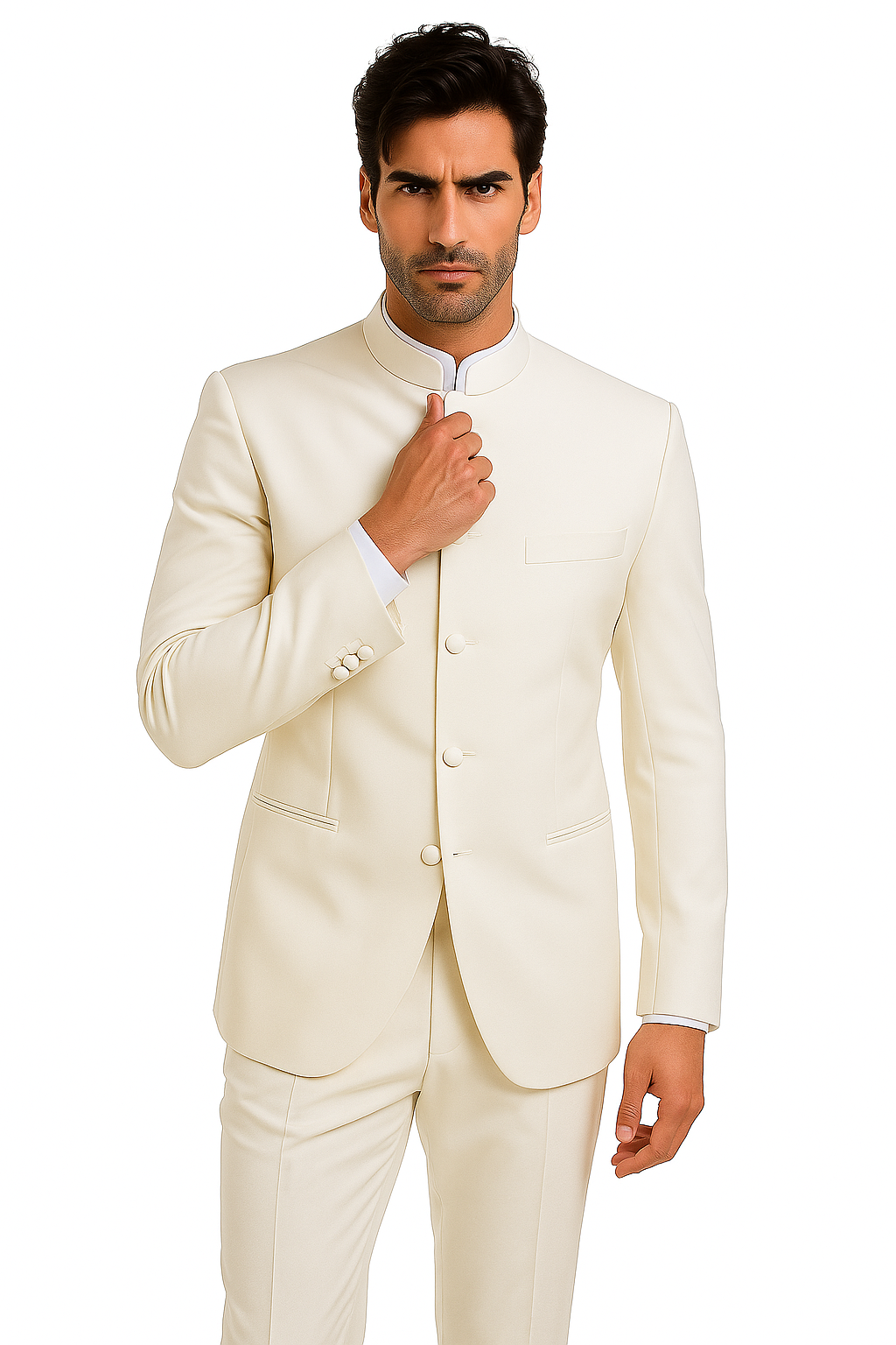 Mandarin Collar Tuxedo - Mandarin Tuxedo - No Collar Suit - Ivory Suit - 34 Short or Extra Small