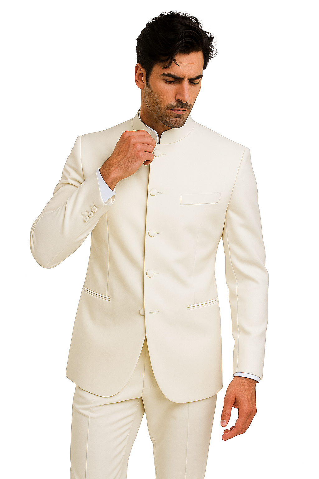 Mandarin Collar Tuxedo - Mandarin Tuxedo - No Collar Suit - Ivory Suit - 34 Short or Extra Small