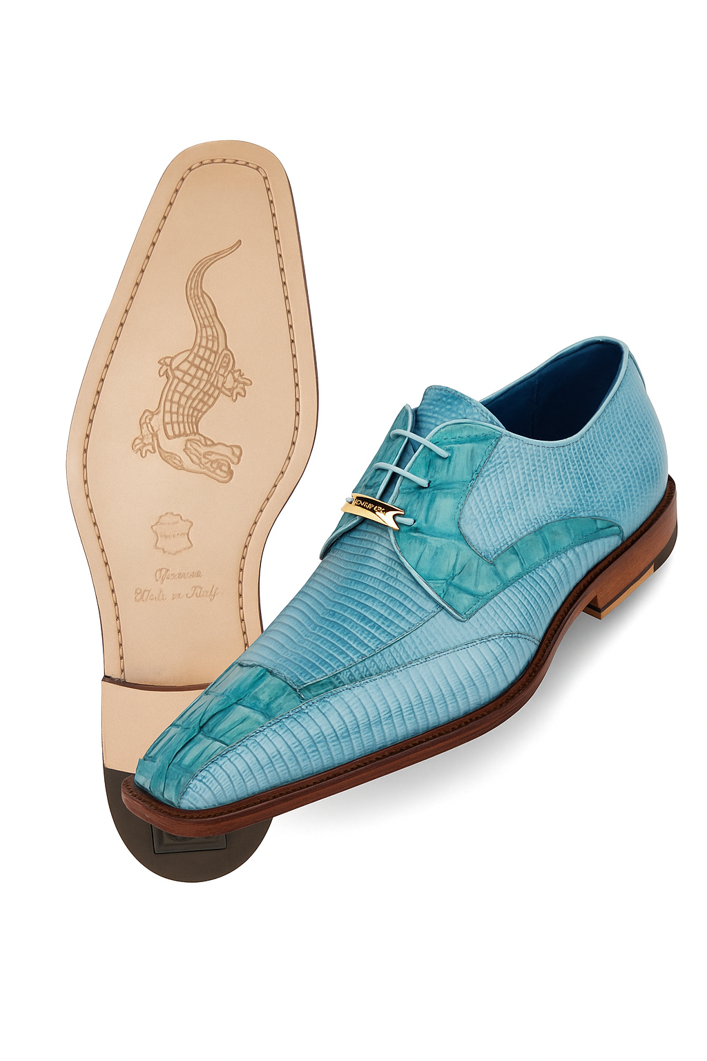 Men's Belvedere Valter Blue Genuine Crocodile Lizard Skin Dress Shoes-New Designer Collection - 6M