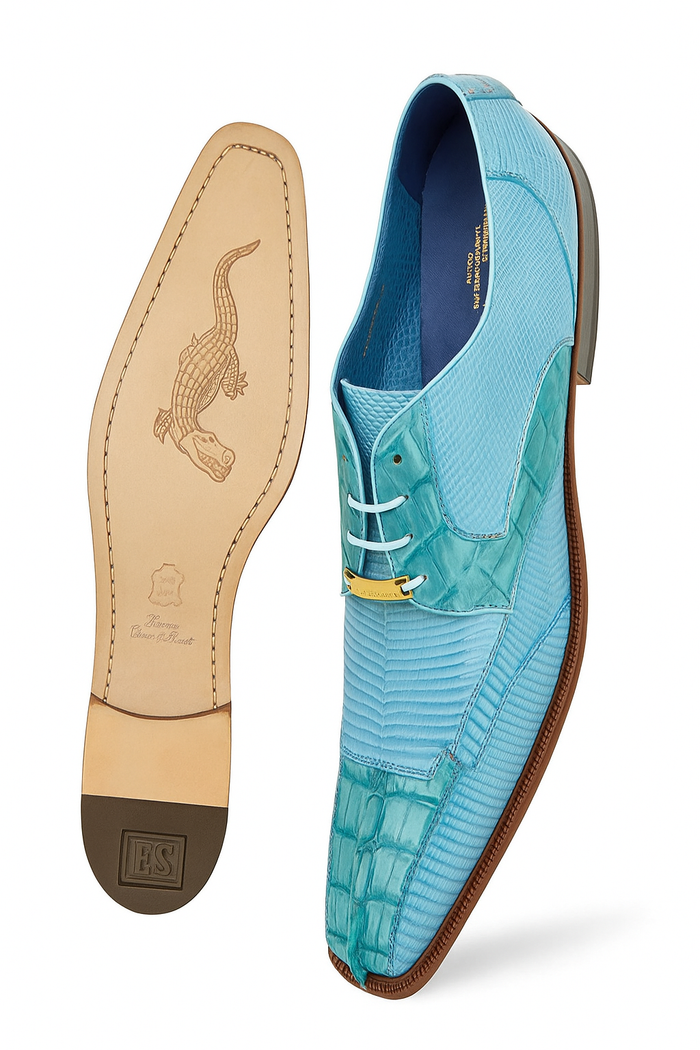 Men's Belvedere Valter Blue Genuine Crocodile Lizard Skin Dress Shoes-New Designer Collection