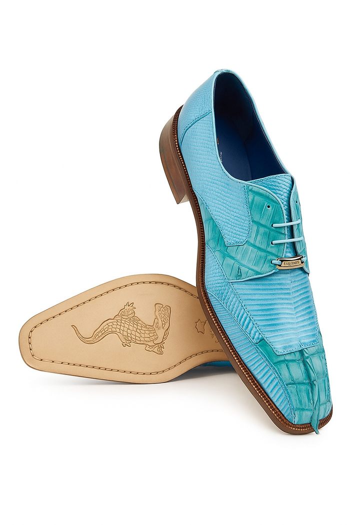 Men's Belvedere Valter Blue Genuine Crocodile Lizard Skin Dress Shoes-New Designer Collection