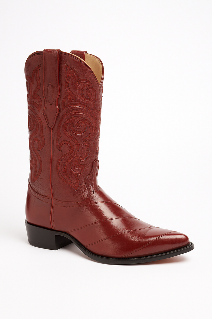 Los Altos Men's Burgundy Genuine Eel Skin J-Toe Boots-New Designer Collection