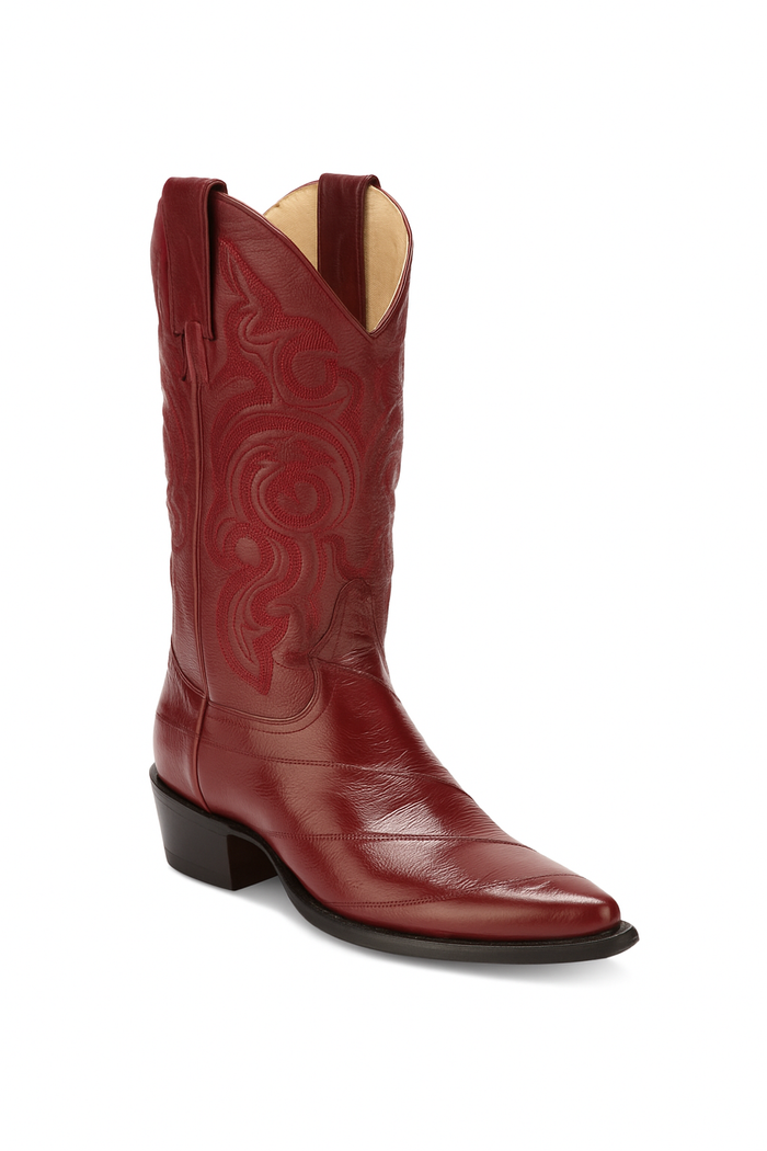 Los Altos Men's Burgundy Genuine Eel Skin J-Toe Boots-New Designer Collection