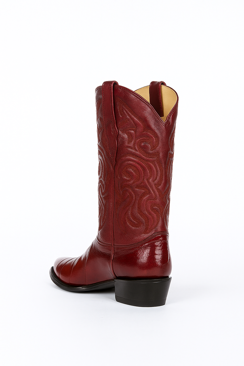 Los Altos Men's Burgundy Genuine Eel Skin J-Toe Boots-New Designer Collection