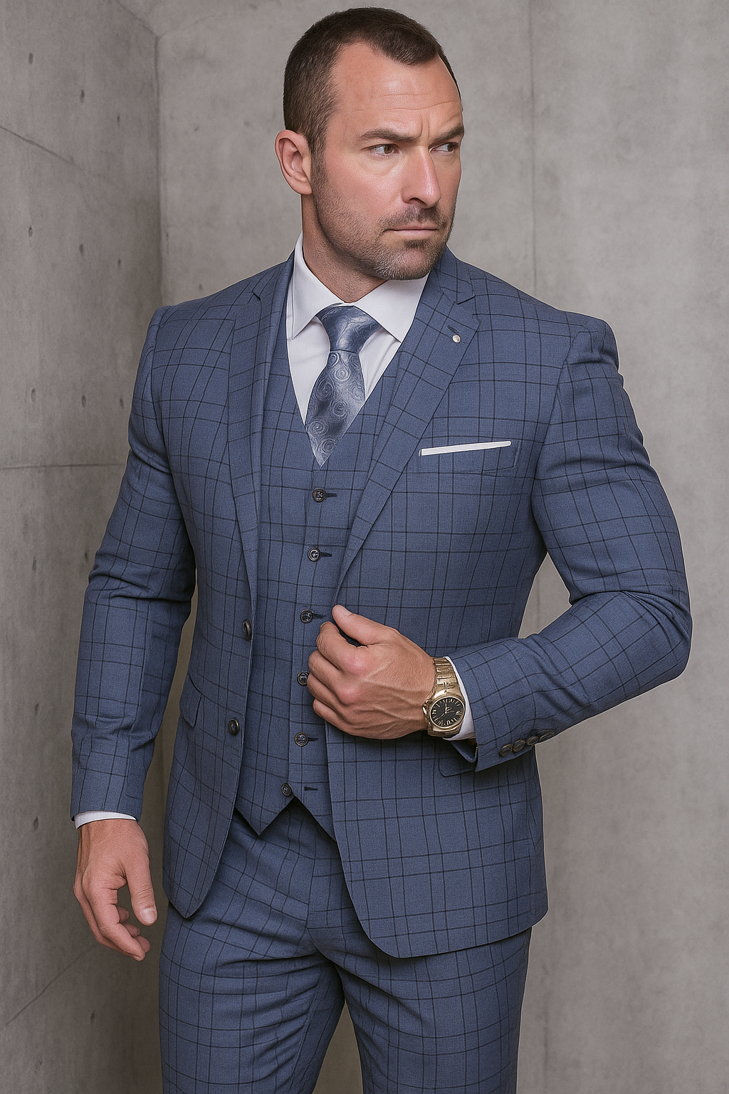 Statement Suits - Plaid Suits - Business Suits Italian Vested Suits Blue