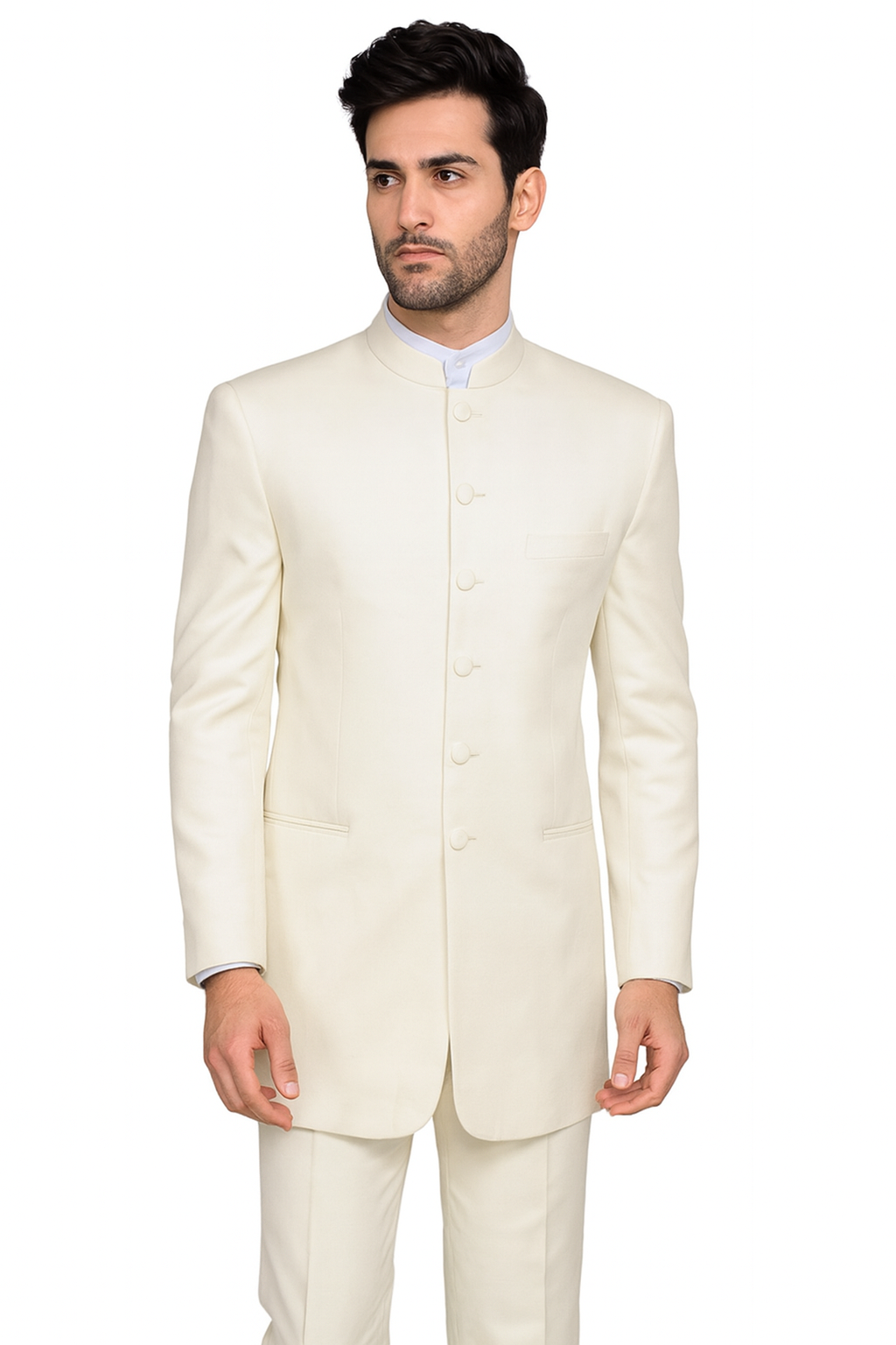 Mandarin Collar Tuxedo - Mandarin Tuxedo - No Collar Suit - Cream Suit - 34 Short or Extra Small
