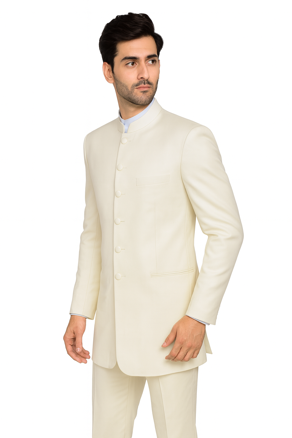 Mandarin Collar Tuxedo - Mandarin Tuxedo - No Collar Suit - Cream Suit - 34 Short or Extra Small