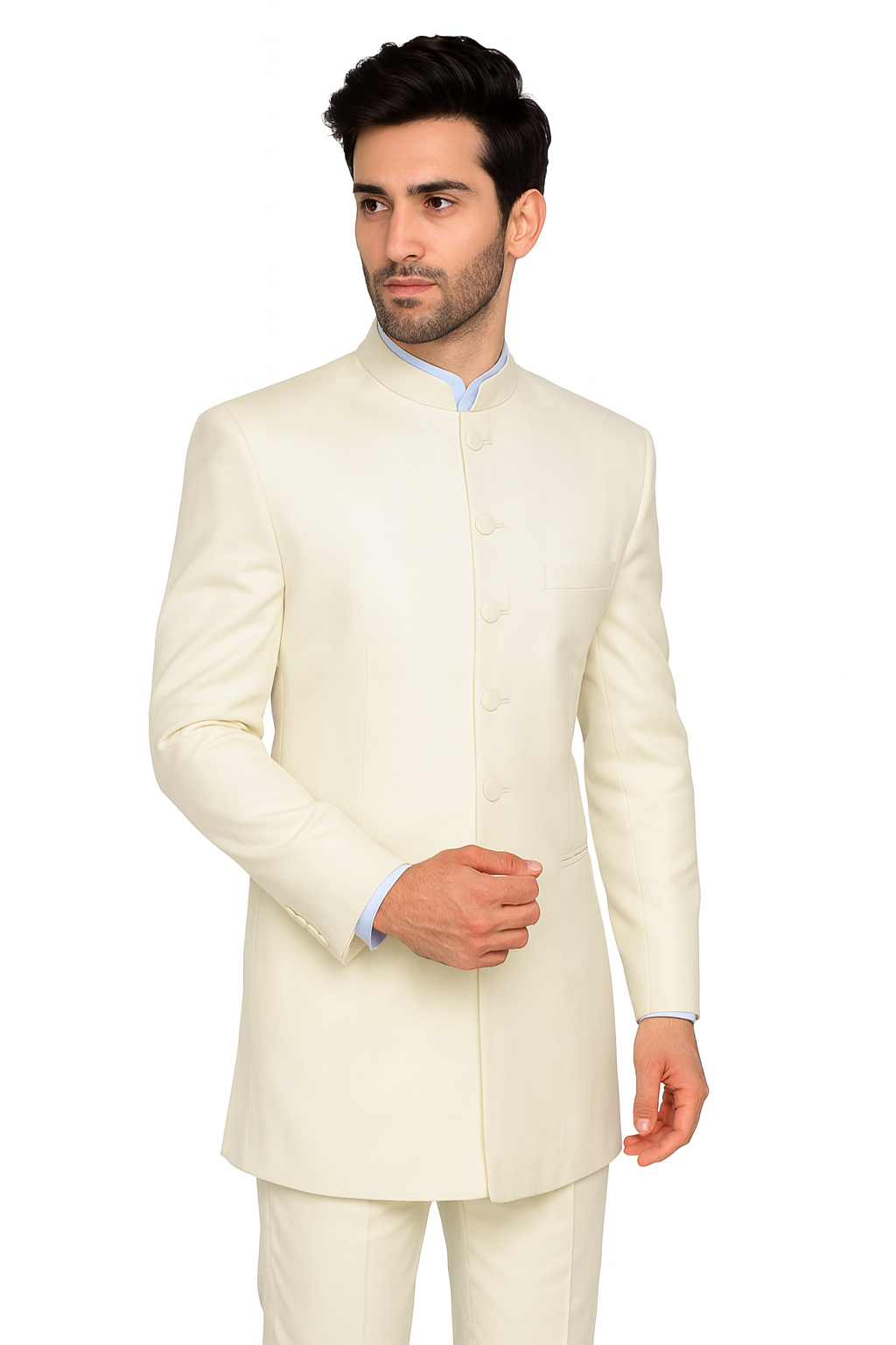 Mandarin Collar Tuxedo - Mandarin Tuxedo - No Collar Suit - Cream Suit - 34 Short or Extra Small