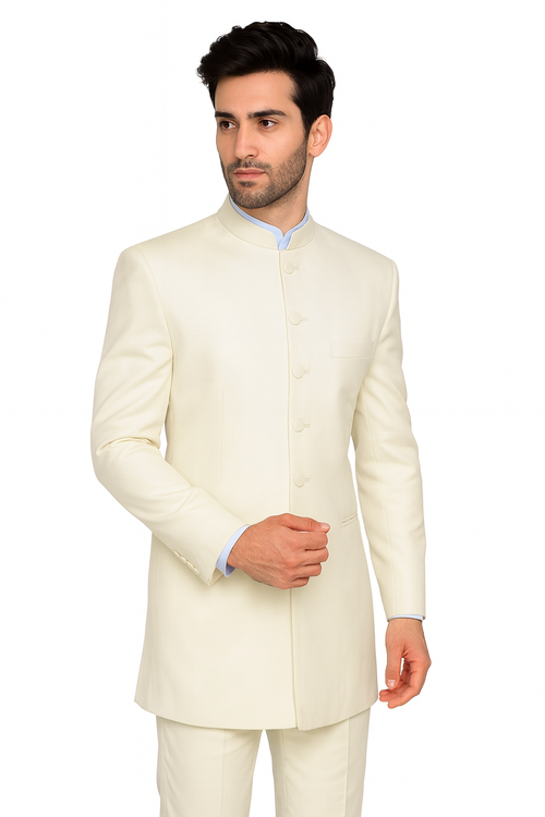 Mandarin Collar Tuxedo - Mandarin Tuxedo - No Collar Suit - Cream Suit