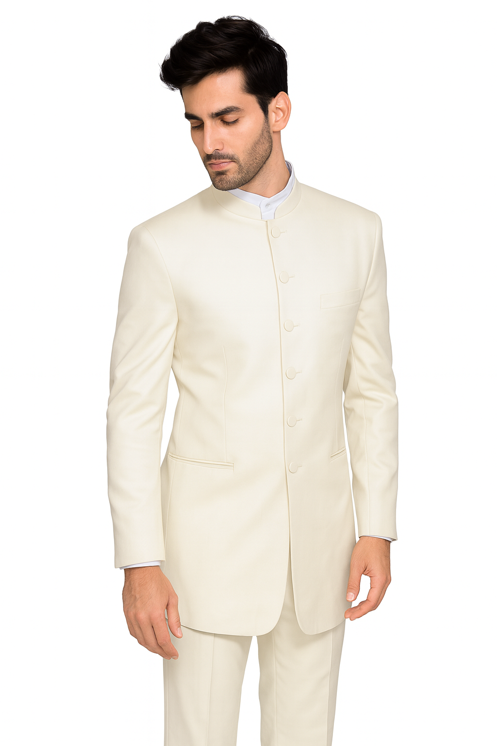 Mandarin Collar Tuxedo - Mandarin Tuxedo - No Collar Suit - Cream Suit - 34 Short or Extra Small