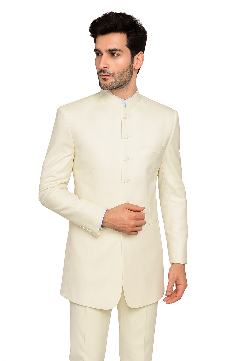 Mandarin Collar Tuxedo - Mandarin Tuxedo - No Collar Suit - Cream Suit - 34 Short or Extra Small