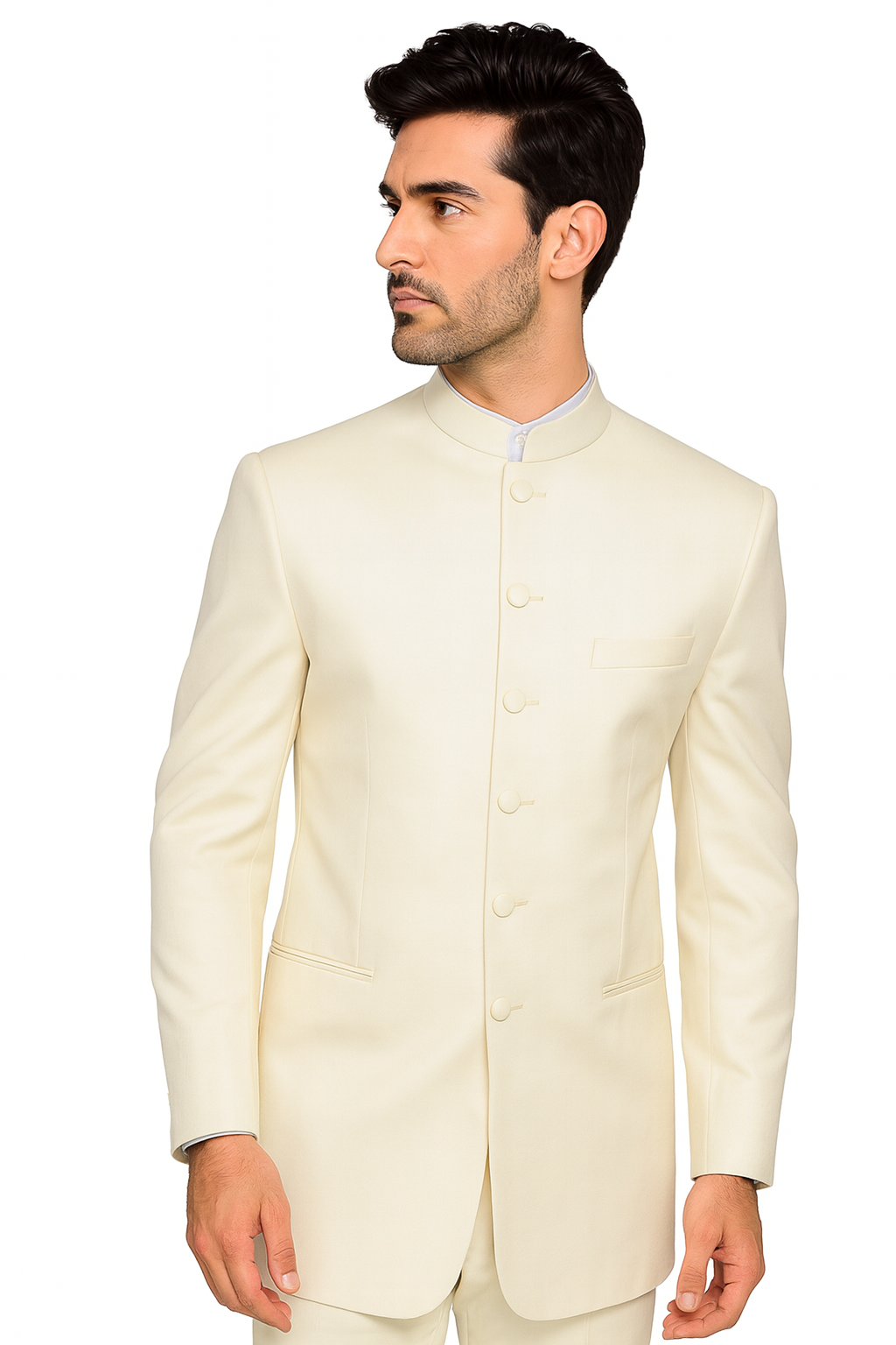 Mandarin Collar Tuxedo - Mandarin Tuxedo - No Collar Suit - Cream Suit - 34 Short or Extra Small