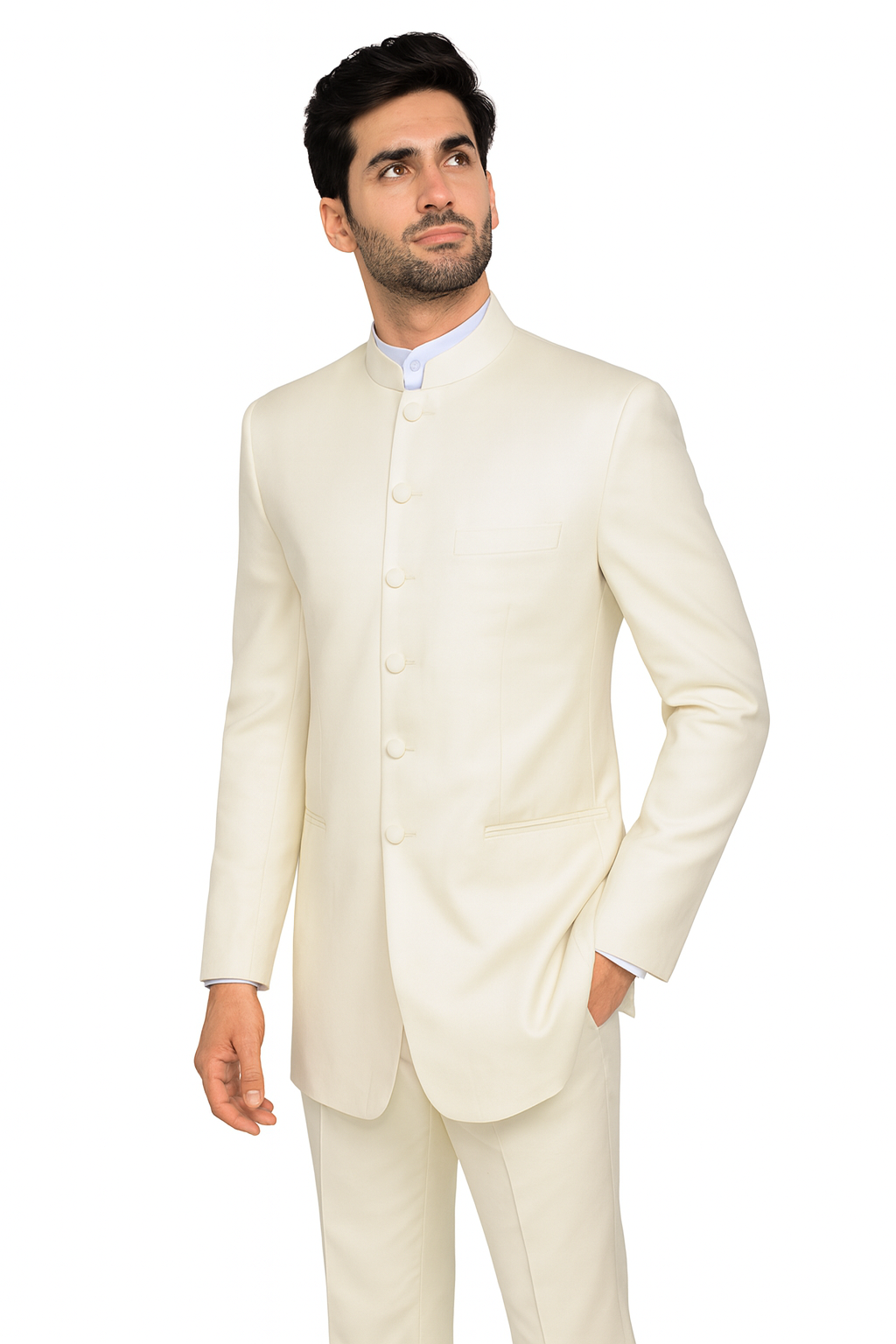 Mandarin Collar Tuxedo - Mandarin Tuxedo - No Collar Suit - Cream Suit - 34 Short or Extra Small
