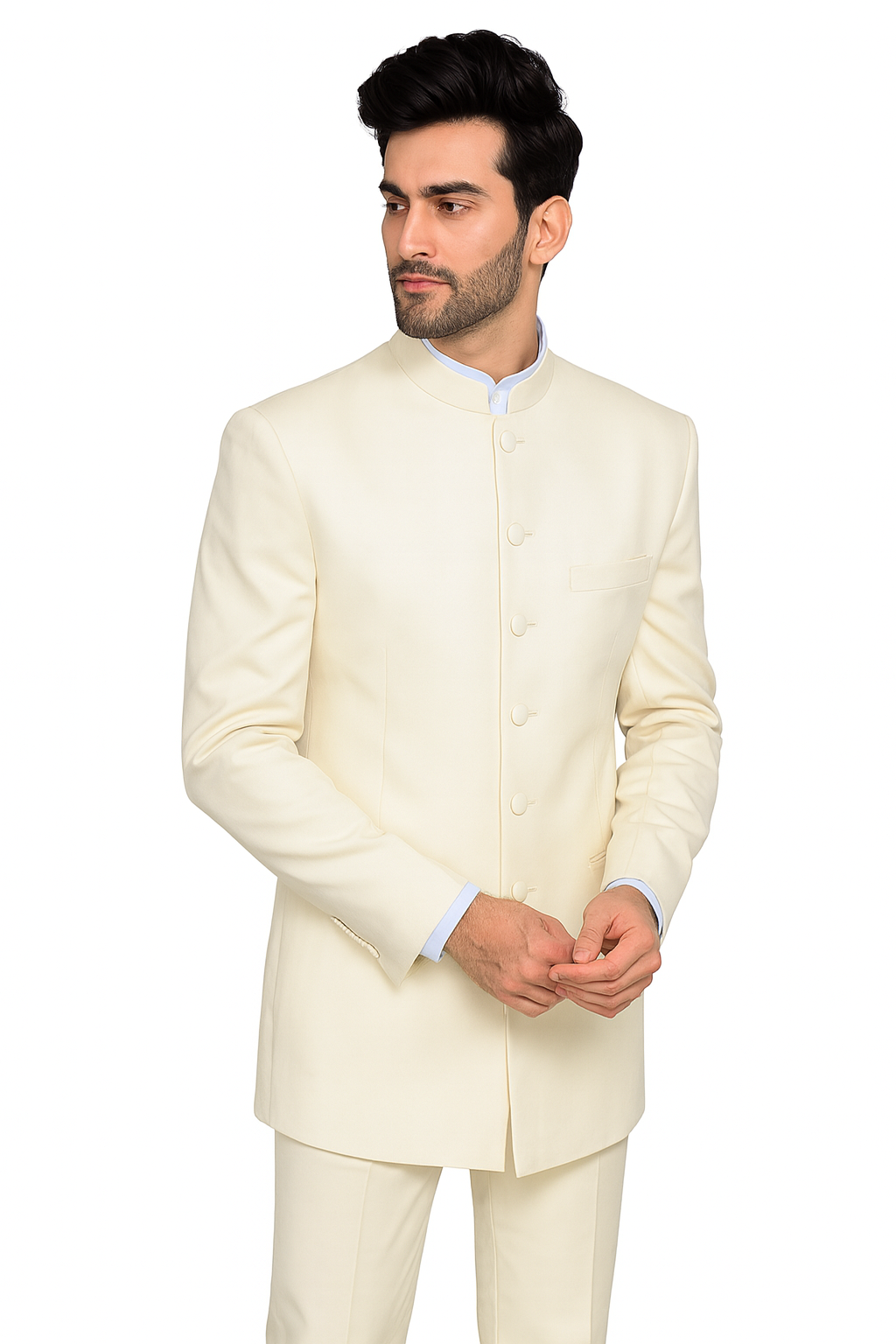 Mandarin Collar Tuxedo - Mandarin Tuxedo - No Collar Suit - Cream Suit - 34 Short or Extra Small